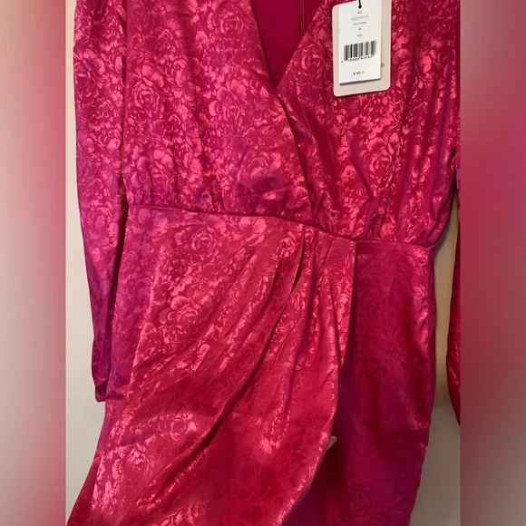 🌸ADELYN RAE💗hot pink silk floral Lindsey Wrap Jacquard Mini wrap Dress NWT - Picture 8 of 16